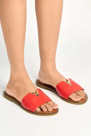 Veena V-Detail Slip-On Sliders in Red