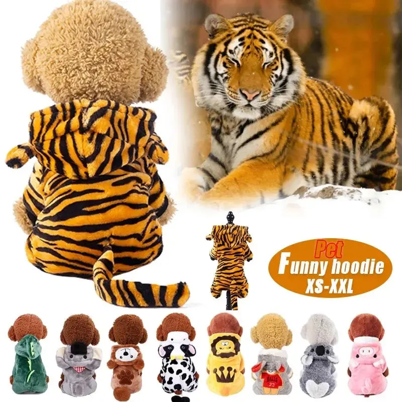 Warm Flannel Pet Costume - Tiger & Dinosaur Styles