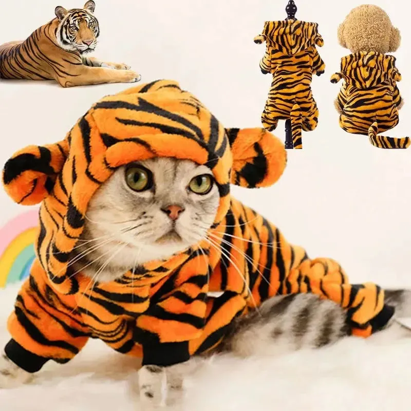 Warm Flannel Pet Costume - Tiger & Dinosaur Styles