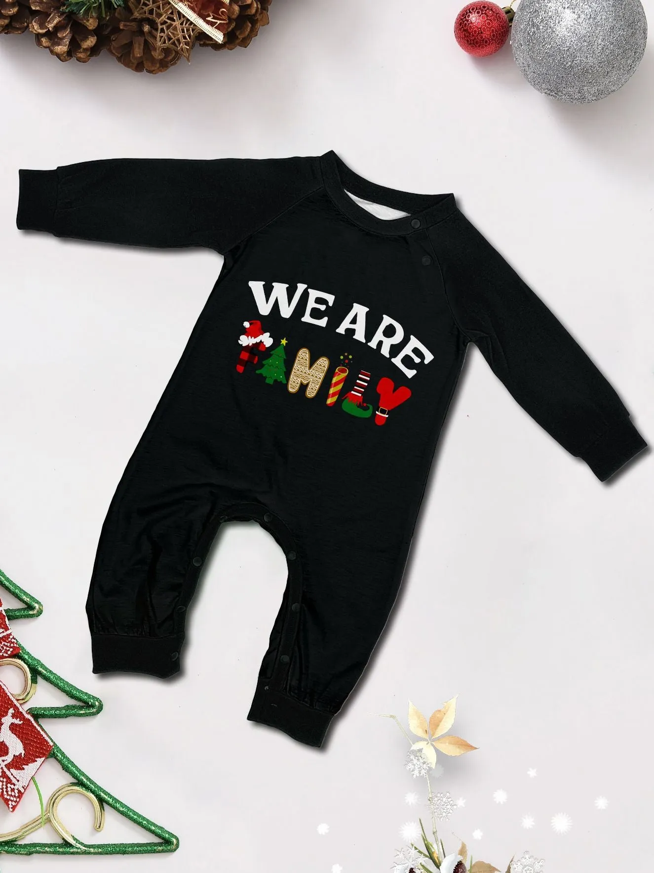 “We Are Family” Long Sleeve Monogrammed Plaid Parent-Child Pajamas