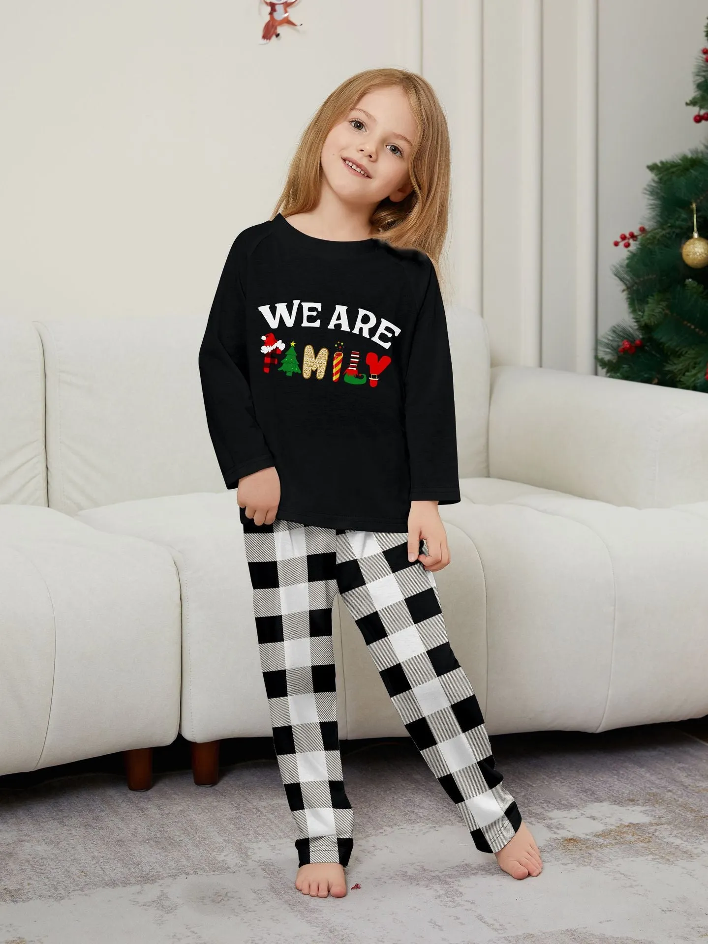 “We Are Family” Long Sleeve Monogrammed Plaid Parent-Child Pajamas