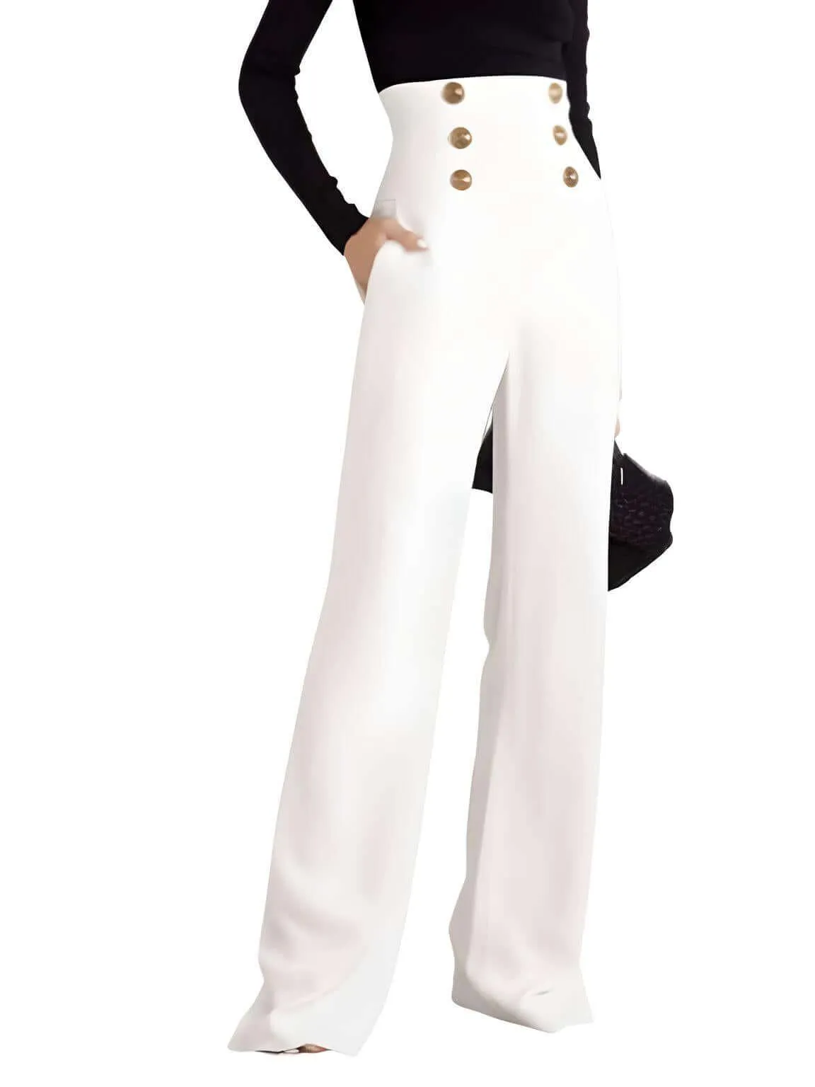 Women's Elegant White Wide-Leg Pants