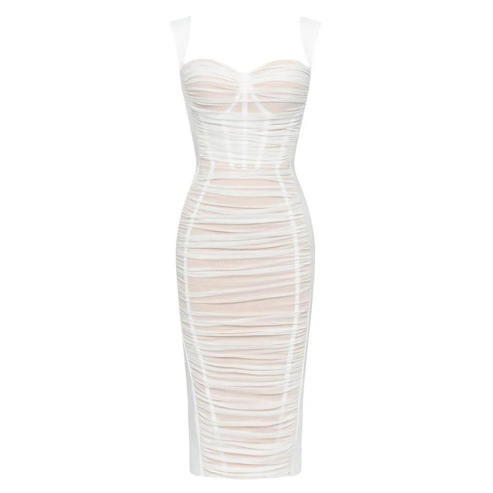 Women's White Mesh Maxi Bandage Dress | Sleeveless Casual Summer Dress - GFIT