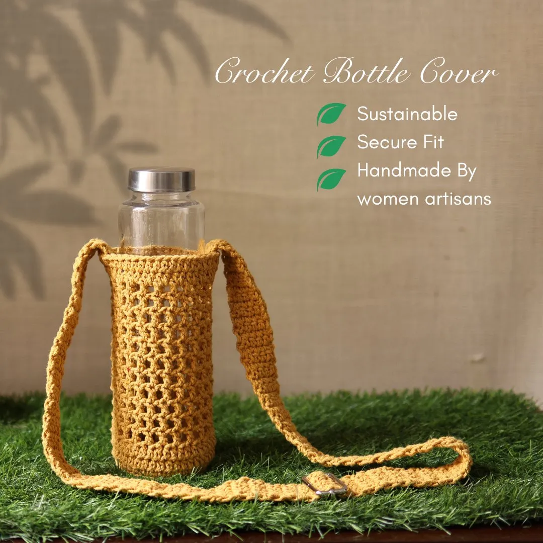 Yellow Handmade Crochet Sling Bottle Cover