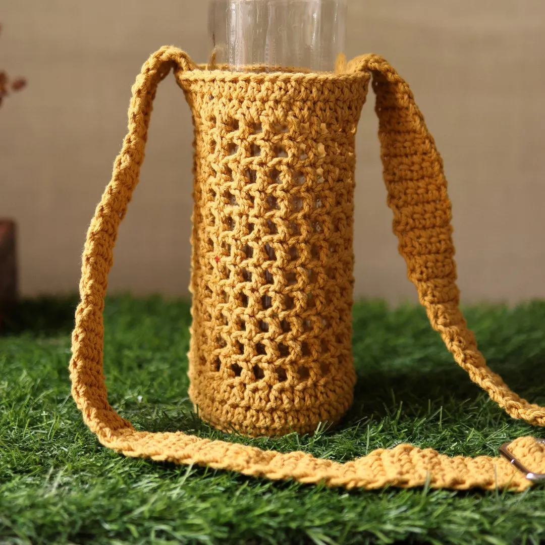 Yellow Handmade Crochet Sling Bottle Cover