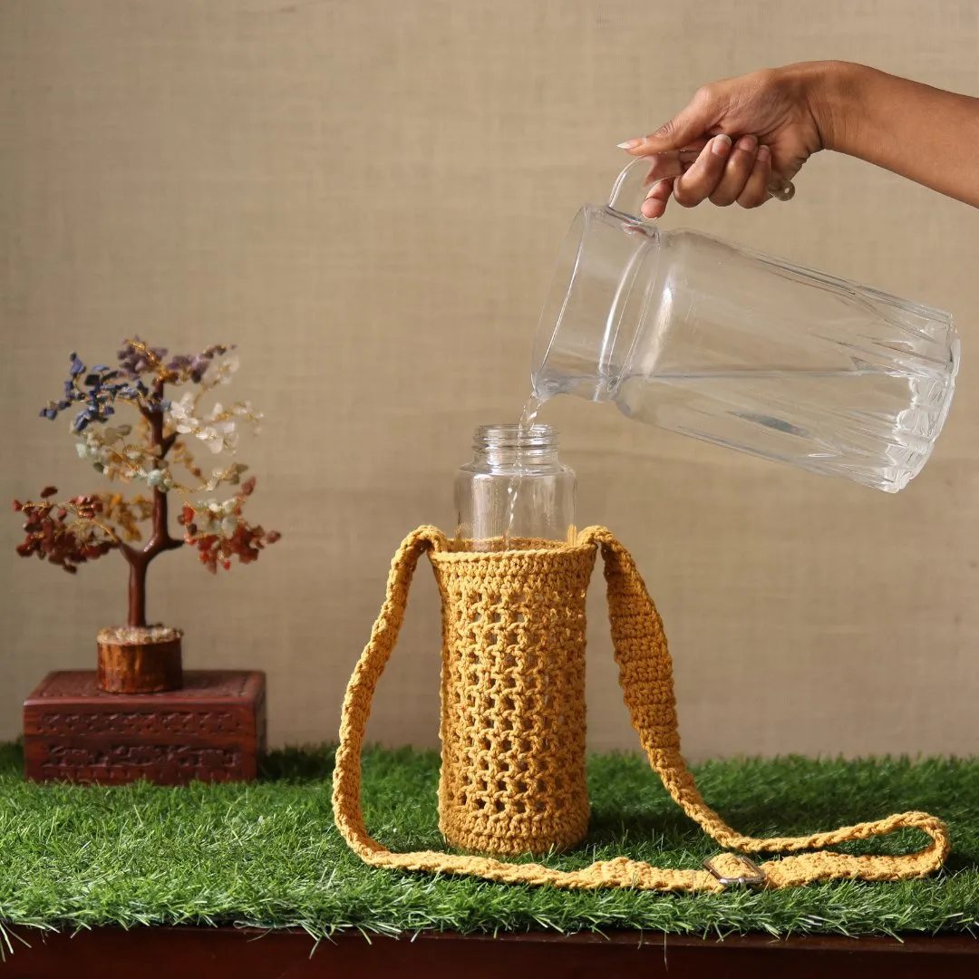 Yellow Handmade Crochet Sling Bottle Cover